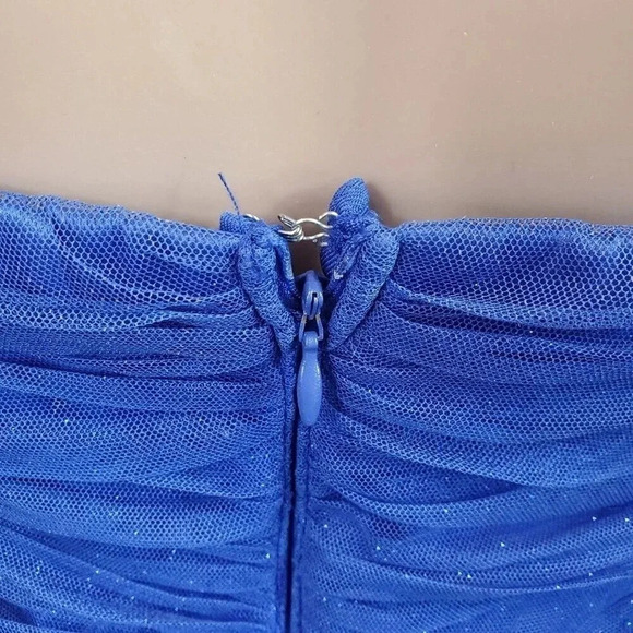 Lily Rose Brand Blue Strapless Knee Length Tule Rhinestone Size 9 Formal Dress - Picture 10 of 10